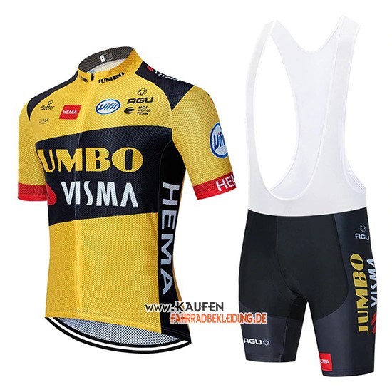 Jumbo Visma Kurzarmtrikot 2020 und Kurze Tragerhose Gelb Shwarz